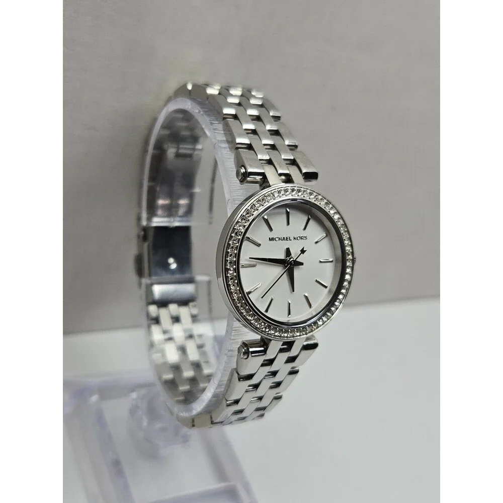Michael Kors Mini Darci MK3294 Womens Silver Crystal Bezel 26mm New Battery